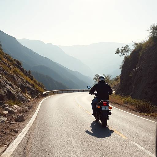 Ein Motorradfahrer f&radic;&sect;hrt auf einer kurvigen Bergstra&radic;&uuml;e.