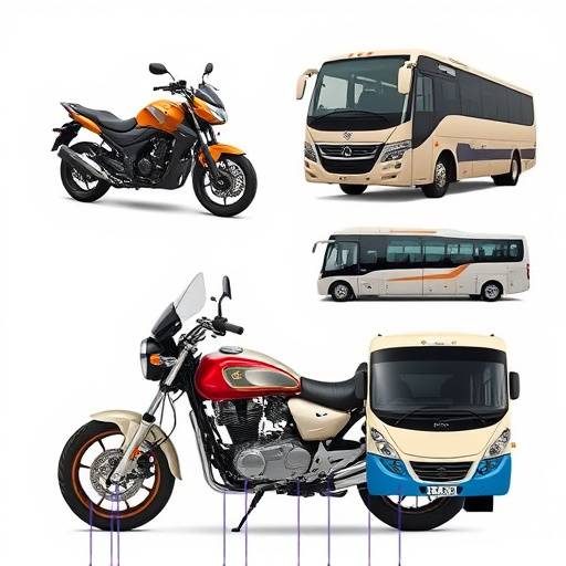 Eine Collage von verschiedenen Fahrzeugen, die mit unterschiedlichen F&radic;&ordm;hrerscheinklassen gefahren werden d&radic;&ordm;rfen: Motorrad, PKW, LKW, Bus.